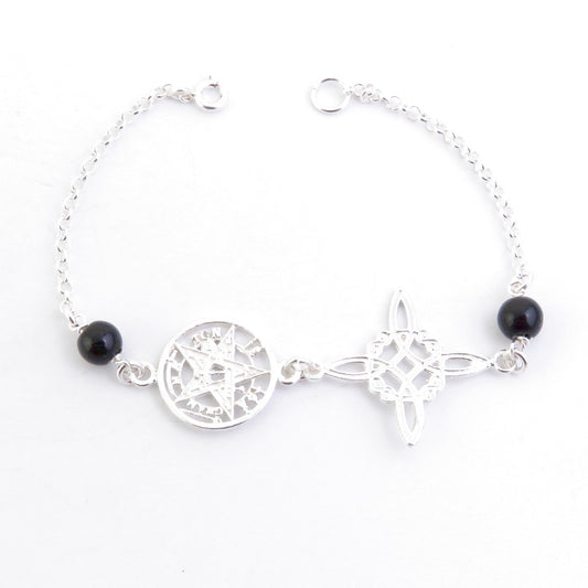 Pulsera Doble Escudo de Luz – Plata, Ónice y Protección Sagrada