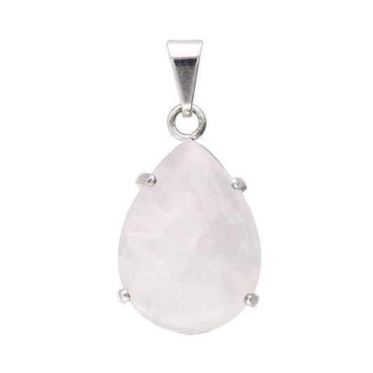Colgante Gota Cuarzo Rosa Pequeña en Baño de Plata